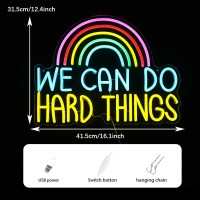 We Can Do Hard Things Neon Sign Usb Powered Rainbow Neon Light For Wall Decor Colorful Dimmable Led Light Up Sign For Bedroom Cl