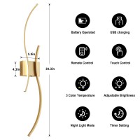 Kartoosh Battery Operated Wall Sconces Set Of Two With Remote Control Stepless Colors 3000K6000K Dimming Led Gold Wireless