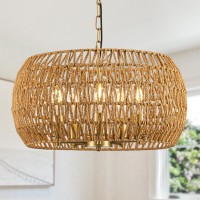 Luzbblu 4Light Rattan Semi Flush Mount Ceiling Light 15 Boho Light Fixture With Handwoven Rattan Shade In Quatrefoil Shape