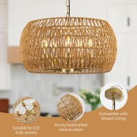 Luzbblu 4Light Rattan Semi Flush Mount Ceiling Light 15 Boho Light Fixture With Handwoven Rattan Shade In Quatrefoil Shape