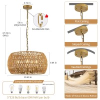 Luzbblu 4Light Rattan Semi Flush Mount Ceiling Light 15 Boho Light Fixture With Handwoven Rattan Shade In Quatrefoil Shape