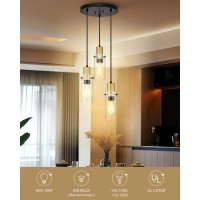 Emak 3Light Cluster Pendant Lights Kitchen Island Black And Gold Pendant Light With Clear Glass Shade Modern Hanging Light Fi