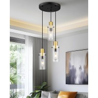 Emak 3Light Cluster Pendant Lights Kitchen Island Black And Gold Pendant Light With Clear Glass Shade Modern Hanging Light Fi