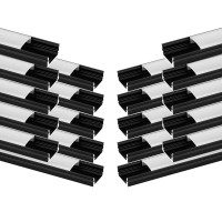 Besseto 20Pack 66Ft2M Black Led Aluminum Channel Led Strip Light Diffuser Aluminum Channel Profile Housing Extrusion For Under