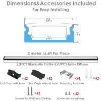 Besseto 20Pack 66Ft2M Black Led Aluminum Channel Led Strip Light Diffuser Aluminum Channel Profile Housing Extrusion For Under