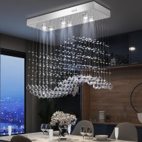 Finktonglan Crystal Chandelier For Kitchen Island Modern Crystal Pendant Ceiling Light Fixture For Dining Room Linear Flush Mou