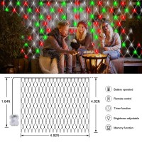 Red White And Green Net Lights Battery Operated 100 Led 49Ft X 49Ft Christmas Net Fairy Lights 8 Modes Remote Timer Dimmable