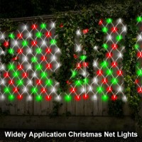 Red White And Green Net Lights Battery Operated 100 Led 49Ft X 49Ft Christmas Net Fairy Lights 8 Modes Remote Timer Dimmable