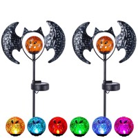 Viveta Halloween Solar Lights Outdoor 338 Inch Metal Bat Solar Garden Lights Outdoor 2 Pack Waterproof Solar Halloween Path Lig