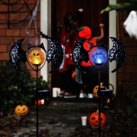 Viveta Halloween Solar Lights Outdoor 338 Inch Metal Bat Solar Garden Lights Outdoor 2 Pack Waterproof Solar Halloween Path Lig