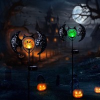 Viveta Halloween Solar Lights Outdoor 338 Inch Metal Bat Solar Garden Lights Outdoor 2 Pack Waterproof Solar Halloween Path Lig