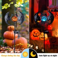 Viveta Halloween Solar Lights Outdoor 338 Inch Metal Bat Solar Garden Lights Outdoor 2 Pack Waterproof Solar Halloween Path Lig