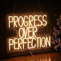 Progress Over Perfection Neon Sign For Wall Decor Dimmable Warm White Words Led Light Up Sign Usb Powered Led Letters Neon Light