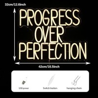 Progress Over Perfection Neon Sign For Wall Decor Dimmable Warm White Words Led Light Up Sign Usb Powered Led Letters Neon Light