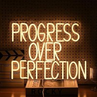 Progress Over Perfection Neon Sign For Wall Decor Dimmable Warm White Words Led Light Up Sign Usb Powered Led Letters Neon Light