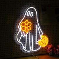 Ghost Neon Sign For Wall Decor Dimmable Usb Powered Pumpkin Led Light Sign Halloween Ghost Neon Light For Halloween Party Game R