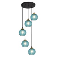 Kco Lighting Modern Blue Glass Chandelier Globe Cluster Pendant Light Black And Gold Kitchen Pendant Lighting Nordic Ribbed Glas