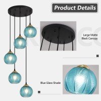 Kco Lighting Modern Blue Glass Chandelier Globe Cluster Pendant Light Black And Gold Kitchen Pendant Lighting Nordic Ribbed Glas