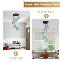 Kco Lighting Modern Blue Glass Chandelier Globe Cluster Pendant Light Black And Gold Kitchen Pendant Lighting Nordic Ribbed Glas