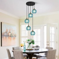 Kco Lighting Modern Blue Glass Chandelier Globe Cluster Pendant Light Black And Gold Kitchen Pendant Lighting Nordic Ribbed Glas