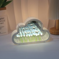 Itownkn Tulip Night Light Mirror Cloud Lights Simulation Flower Decorative Night Lamp Livingroom Decor Table Lamp Teen Girl Frie