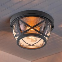 Oilrubbed Bronze Flush Mount Ceiling Light Fixtures 2Light Farmhouse Porch Light Ceiling Mount With Seeded Glass Industrial