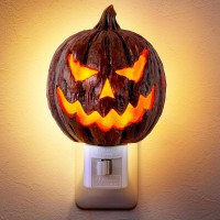 Enhon Halloween Night Light Decorations 360 Degree Swivel Plug In Brown Pumpkin Halloween Spooky Lights Powered By C7 Led Bulb