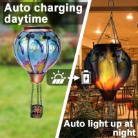 Ouisjyer 2Pc Hot Air Balloon Solar Lantern With 2Pc Shepherd Hook Flickering Flame Hanging Solar Lanterns Outdoor Lights Waterp