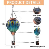 Ouisjyer 2Pc Hot Air Balloon Solar Lantern With 2Pc Shepherd Hook Flickering Flame Hanging Solar Lanterns Outdoor Lights Waterp