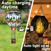 Ouisjyer 2Pc Hot Air Balloon Solar Lantern With 2Pc Shepherd Hook Flickering Flame Hanging Solar Lanterns Outdoor Lights Waterp