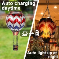 Ouisjyer 2Pc Hot Air Balloon Solar Lantern With 2Pc Shepherd Hook Flickering Flame Hanging Solar Lanterns Outdoor Lights Waterp