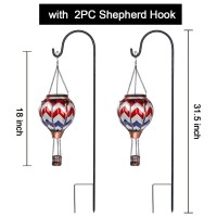 Ouisjyer 2Pc Hot Air Balloon Solar Lantern With 2Pc Shepherd Hook Flickering Flame Hanging Solar Lanterns Outdoor Lights Waterp