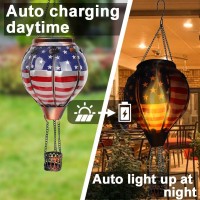 Ouisjyer 2Pc Hot Air Balloon Solar Lantern With 2Pc Shepherd Hook Flickering Flame Hanging Solar Lanterns Outdoor Lights Waterp