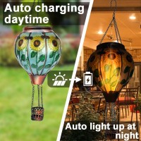 Ouisjyer 2Pc Hot Air Balloon Solar Lantern With 2Pc Shepherd Hook Flickering Flame Hanging Solar Lanterns Outdoor Lights Waterp