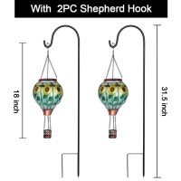 Ouisjyer 2Pc Hot Air Balloon Solar Lantern With 2Pc Shepherd Hook Flickering Flame Hanging Solar Lanterns Outdoor Lights Waterp