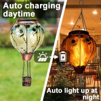 Ouisjyer 2Pc Hot Air Balloon Solar Lantern With 2Pc Shepherd Hook Flickering Flame Hanging Solar Lanterns Outdoor Lights Waterp