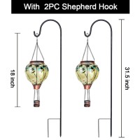 Ouisjyer 2Pc Hot Air Balloon Solar Lantern With 2Pc Shepherd Hook Flickering Flame Hanging Solar Lanterns Outdoor Lights Waterp