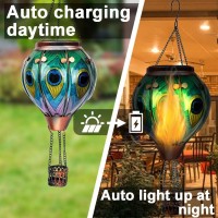 Ouisjyer 2Pc Hot Air Balloon Solar Lantern With 2Pc Shepherd Hook Flickering Flame Hanging Solar Lanterns Outdoor Lights Waterp