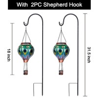 Ouisjyer 2Pc Hot Air Balloon Solar Lantern With 2Pc Shepherd Hook Flickering Flame Hanging Solar Lanterns Outdoor Lights Waterp