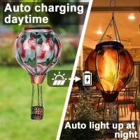 Ouisjyer 2Pc Hot Air Balloon Solar Lantern With 2Pc Shepherd Hook Flickering Flame Hanging Solar Lanterns Outdoor Lights Waterp