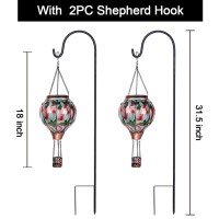 Ouisjyer 2Pc Hot Air Balloon Solar Lantern With 2Pc Shepherd Hook Flickering Flame Hanging Solar Lanterns Outdoor Lights Waterp