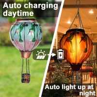 Ouisjyer 2Pc Hot Air Balloon Solar Lantern With 2Pc Shepherd Hook Flickering Flame Hanging Solar Lanterns Outdoor Lights Waterp