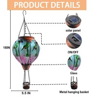 Ouisjyer 2Pc Hot Air Balloon Solar Lantern With 2Pc Shepherd Hook Flickering Flame Hanging Solar Lanterns Outdoor Lights Waterp