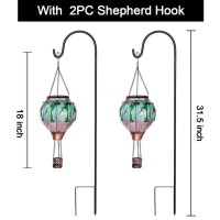 Ouisjyer 2Pc Hot Air Balloon Solar Lantern With 2Pc Shepherd Hook Flickering Flame Hanging Solar Lanterns Outdoor Lights Waterp