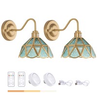 Shenmoyl Vintage Battery Operated Wall Sconce Set Of 2 With Remote Rechargeable Wall Lamp 3 Colors Dimmable Brass Lights Fixtu