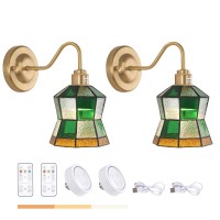 Shenmoyl Vintage Battery Operated Wall Sconce Set Of 2 With Remote Rechargeable Wall Lamp 3 Colors Dimmable Brass Lights Fixtu