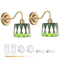 Shenmoyl Vintage Battery Operated Wall Sconce Set Of 2 With Remote Rechargeable Wall Lamp 3 Colors Dimmable Brass Lights Fixtu