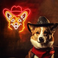 Zlooree Corgi Neon Signs For Wall Decor Cute Dog Neon Sign Dimmable Cowboy Hat Neon Light Sign For Pet Shop Bedroom Party Decor