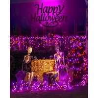 L Lampop Orange Purple Solar Halloween Lights Outdoor Waterproof Halloween Decorations Outdoor Lights With 8 Modes For Party Pat