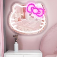 Lamomo Hello Kit Vanity Mirror With Light Dimmable Led Anime Neon Sign Usb Large Size Wall Cat Pink Neon Lights For Teen Girl